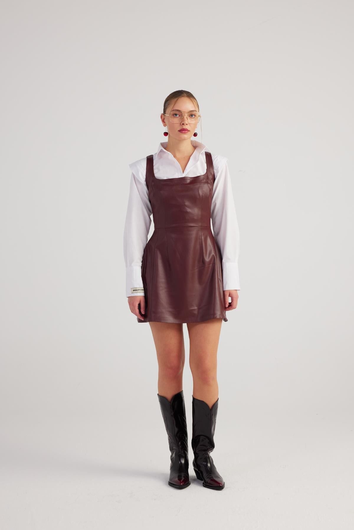 Eckiger Ausschnitt Velours Kleid Larissa