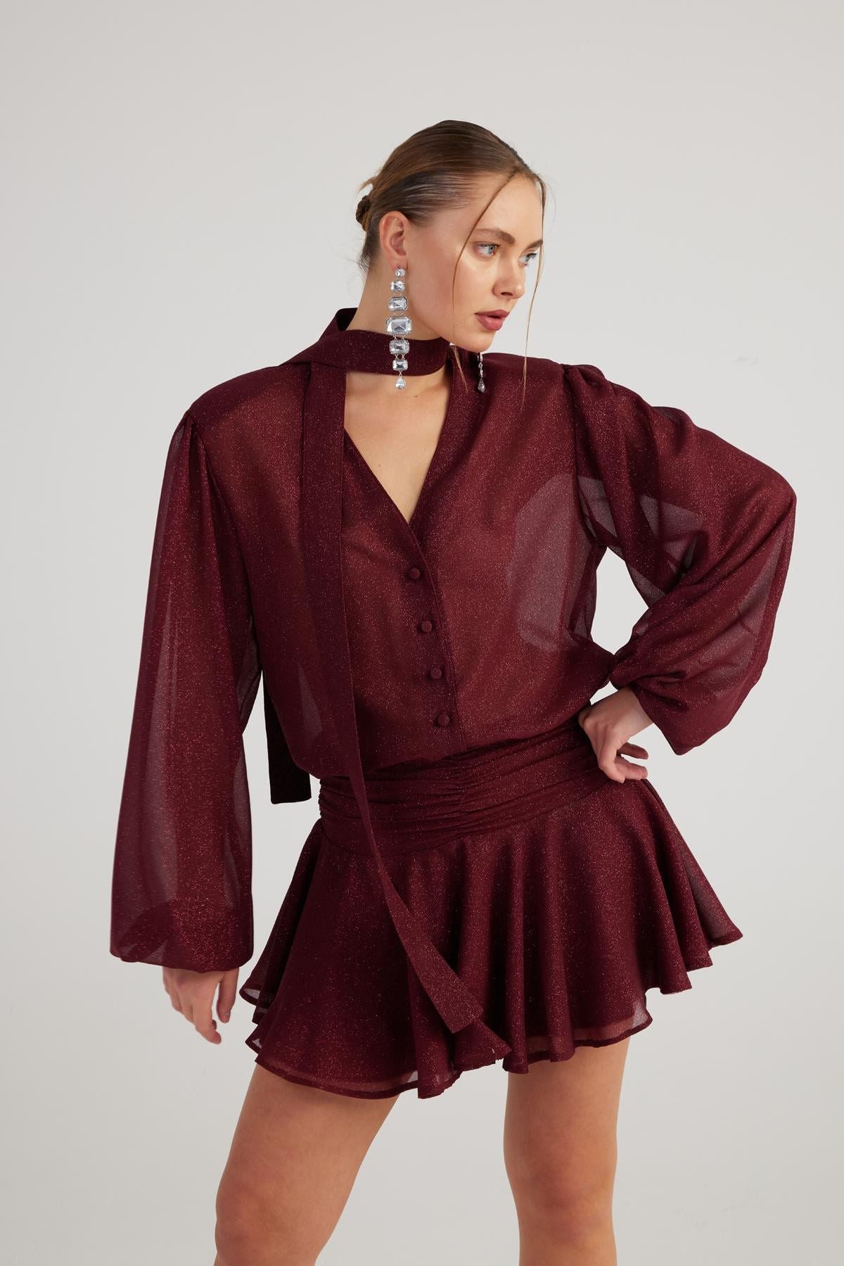 Rüschenshirt Mini-Kleid Velours
