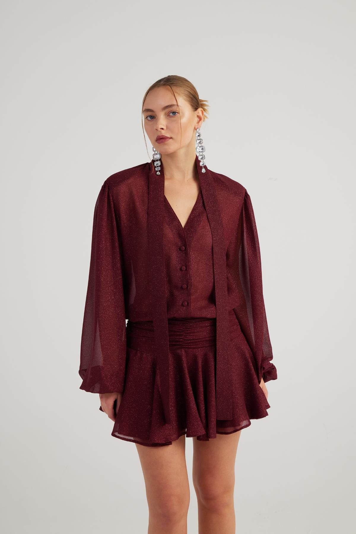 Rüschenshirt Mini-Kleid Velours