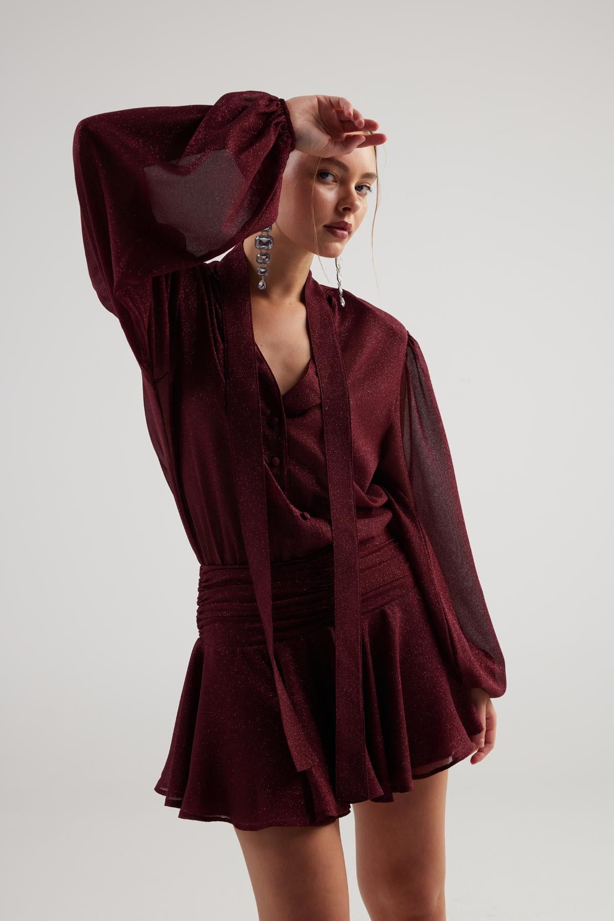 Rüschenshirt Mini-Kleid Velours