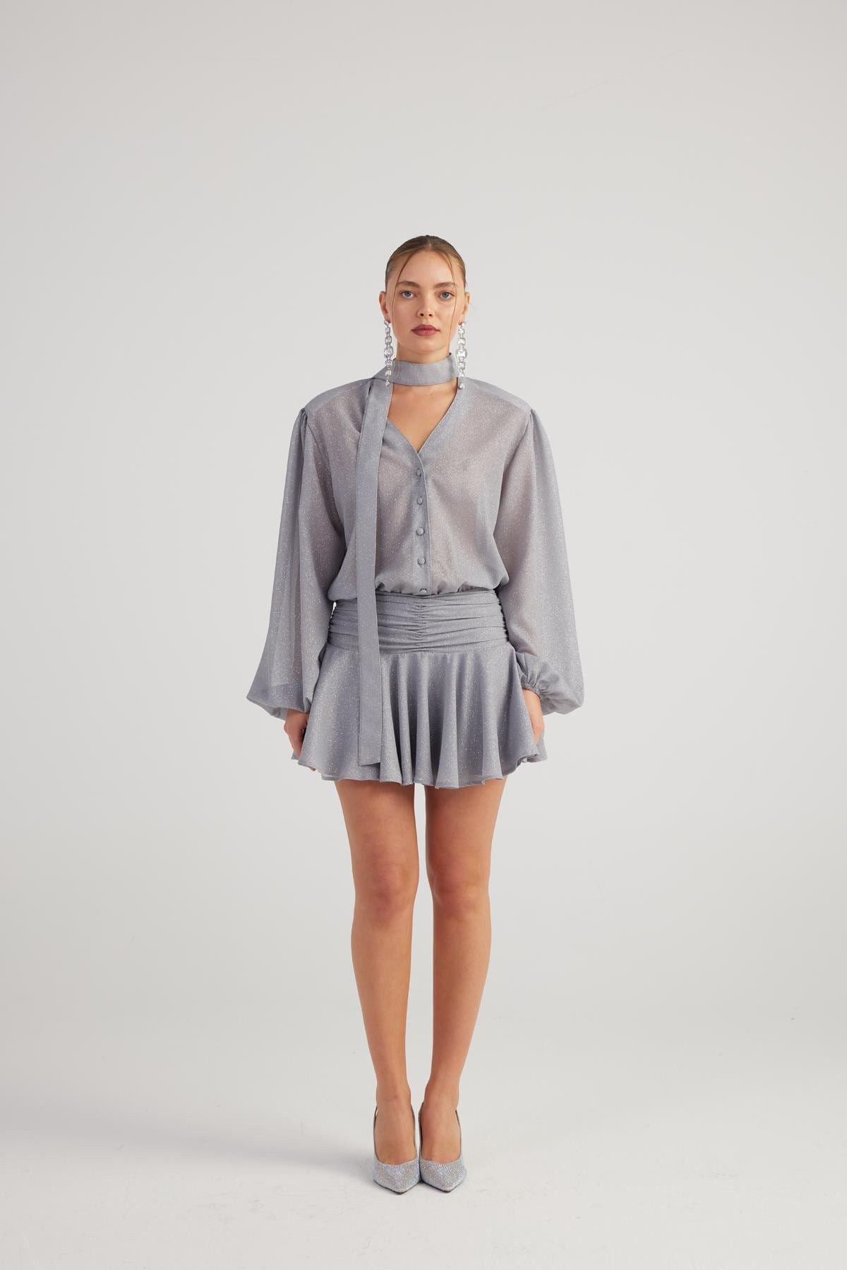 Rüschenshirt Mini-Kleid Velours