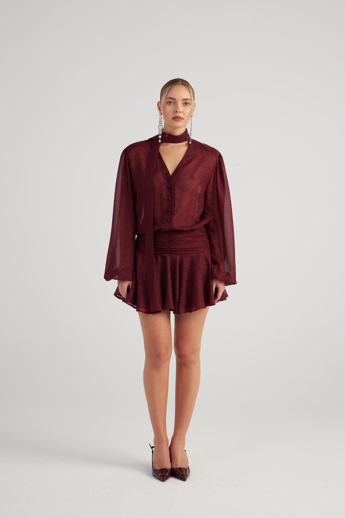 Rüschenshirt Mini-Kleid Velours