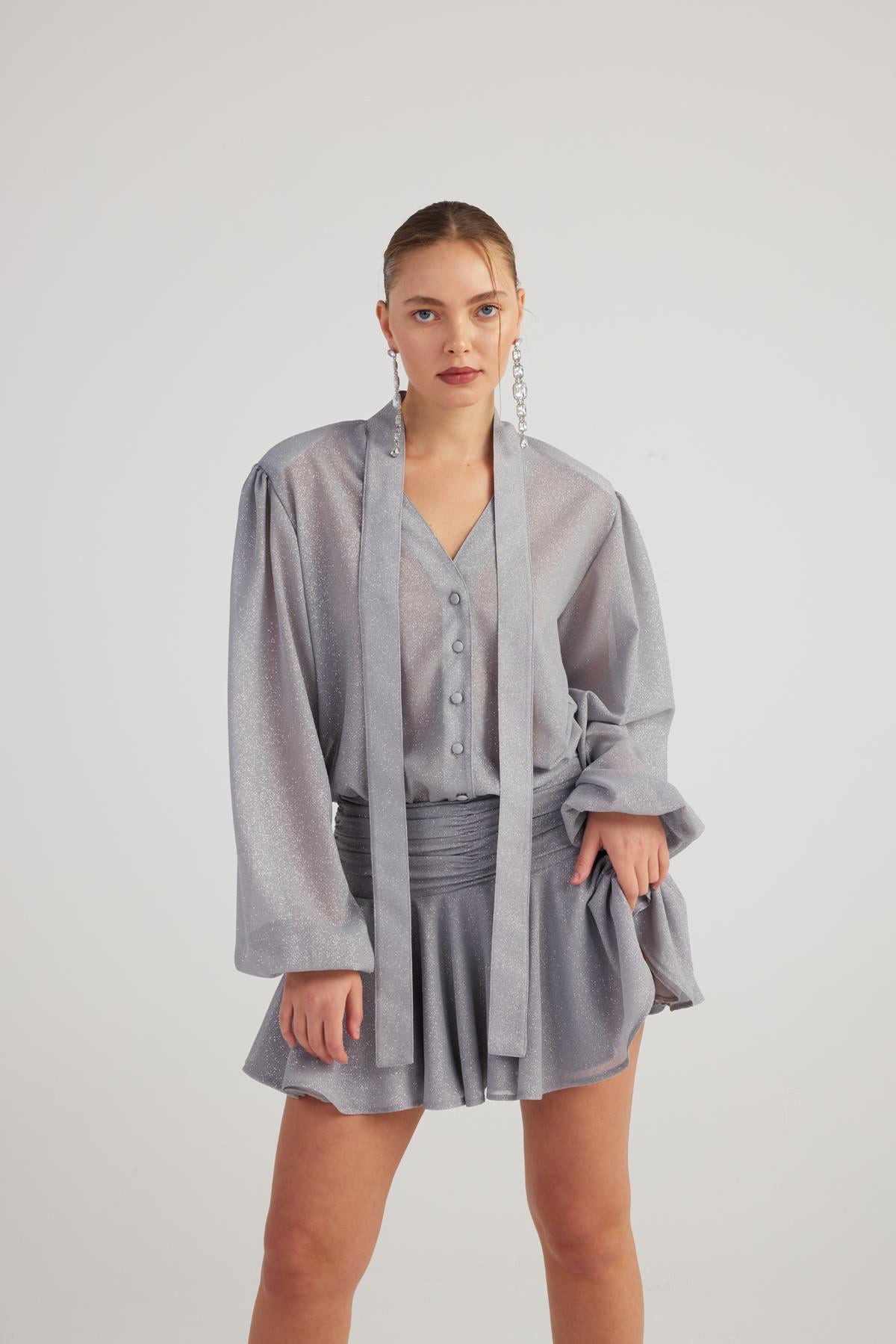 Rüschenshirt Mini-Kleid Velours