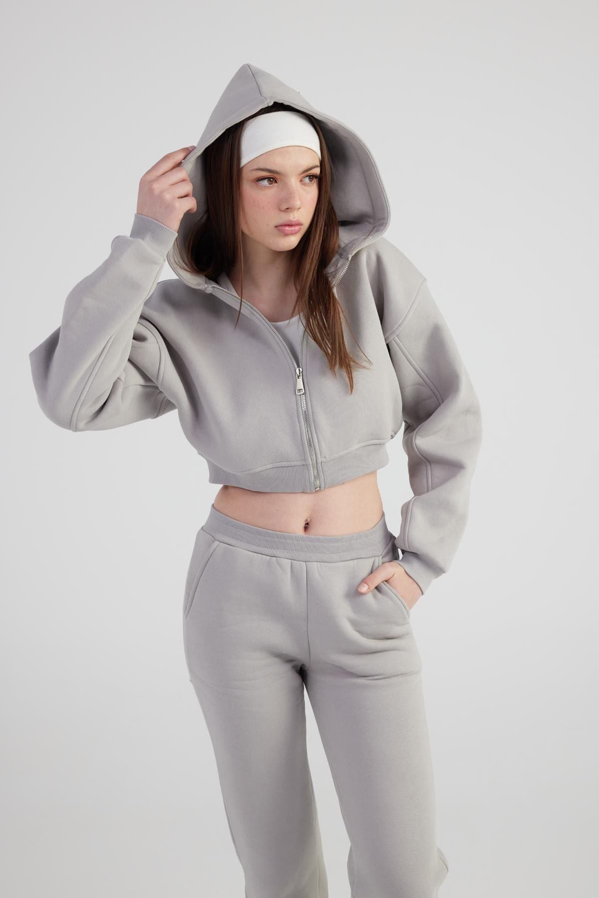 Damen Kapuzen Langarm Crop Sweat