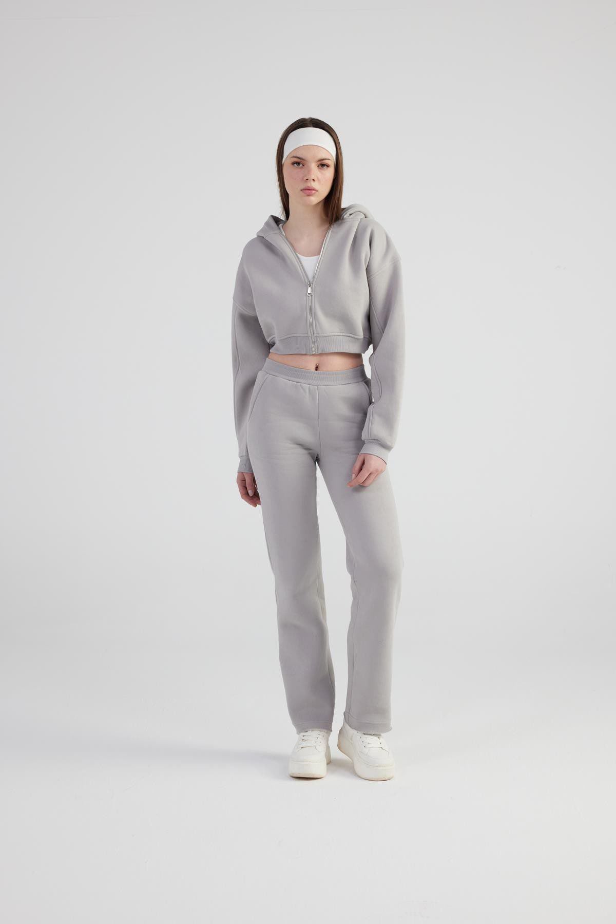 Damen Kapuzen Langarm Crop Sweat