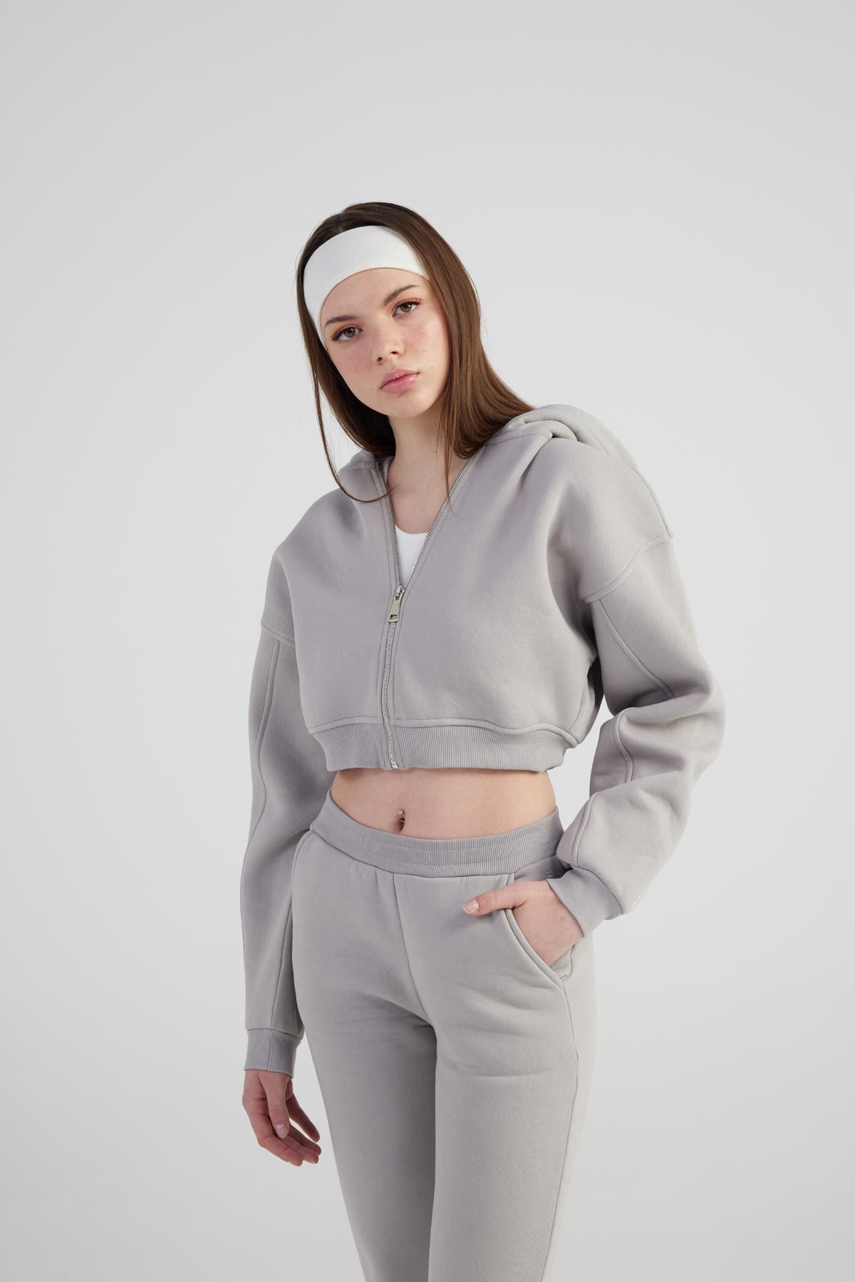 Damen Kapuzen Langarm Crop Sweat