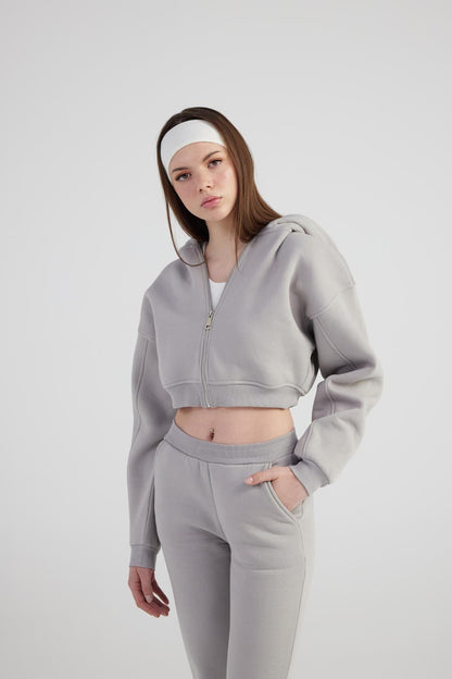 Damen Kapuzen Langarm Crop Sweat