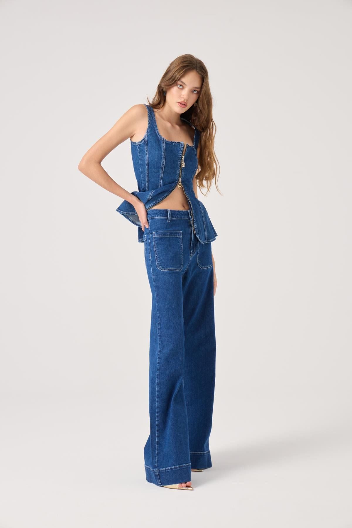 Kontrastnaht Weitbein Tiara Jeans
