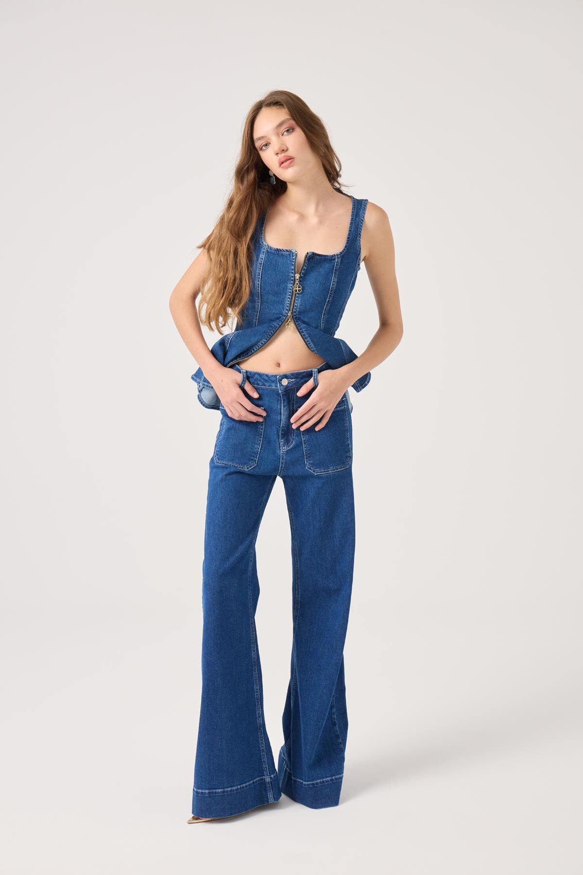 Kontrastnaht Weitbein Tiara Jeans