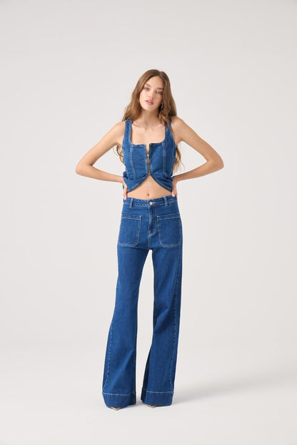 Kontrastnaht Weitbein Tiara Jeans