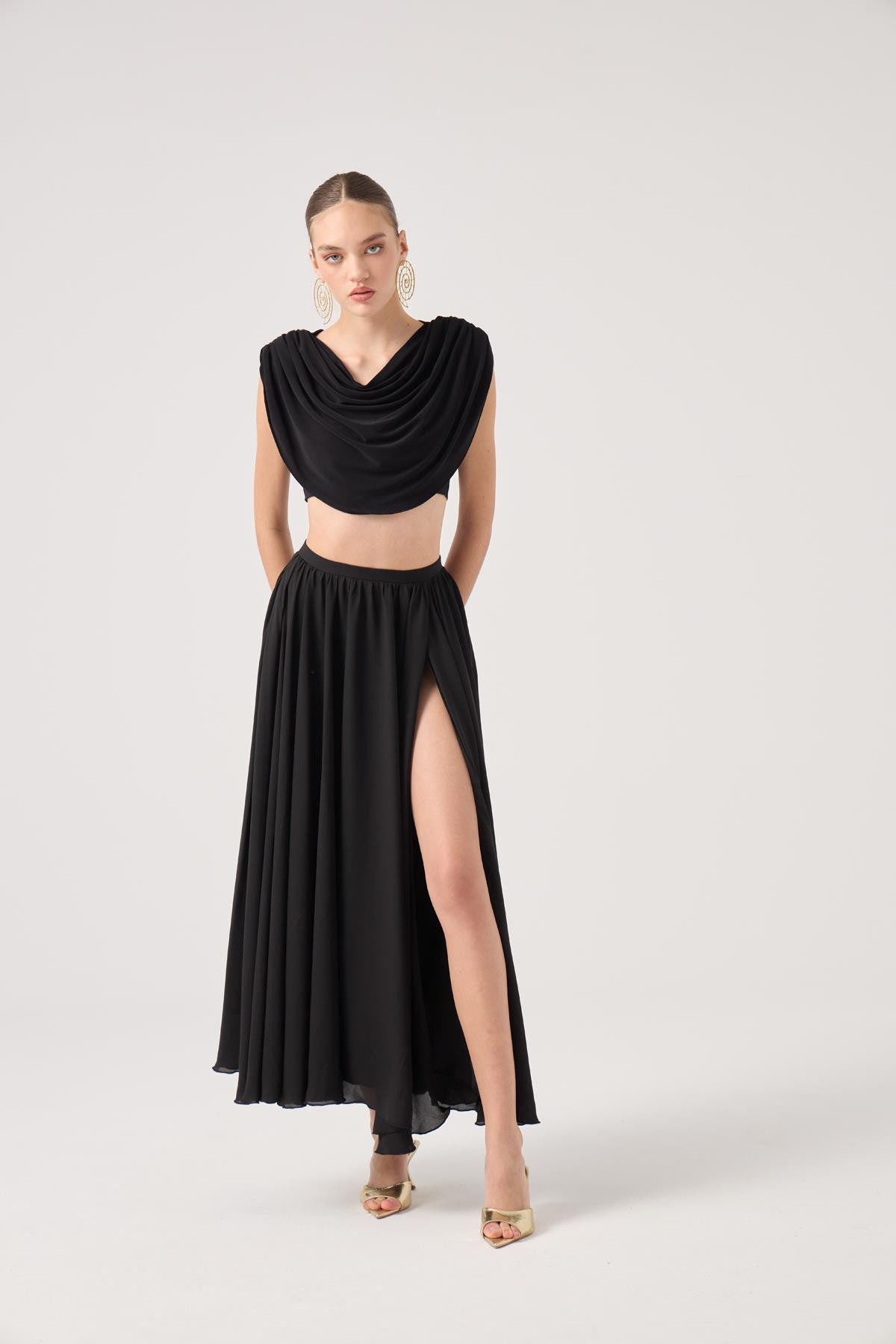 Alanna Schwarzes Chiffon Top Set