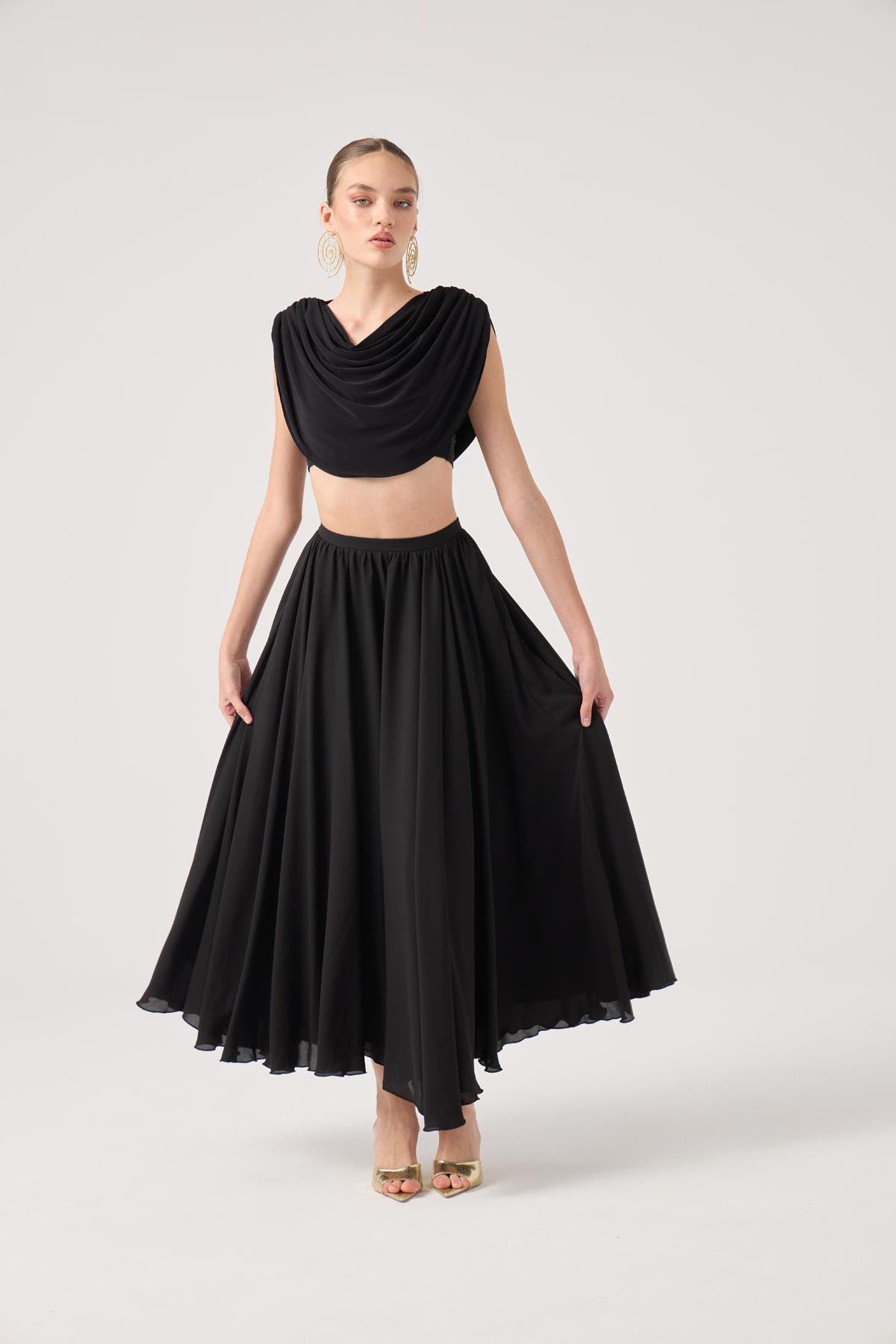 Alanna Schwarzes Chiffon Top Set