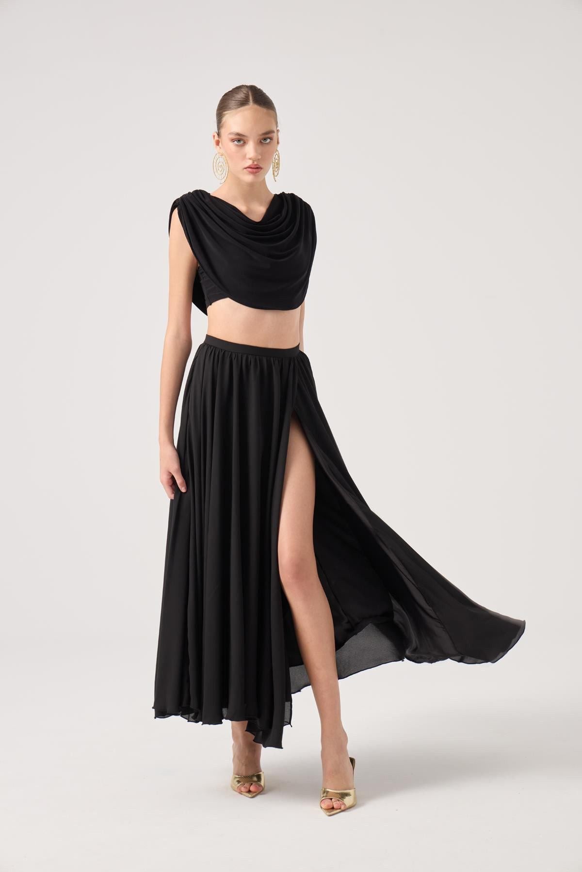 Alanna Schwarzes Chiffon Top Set