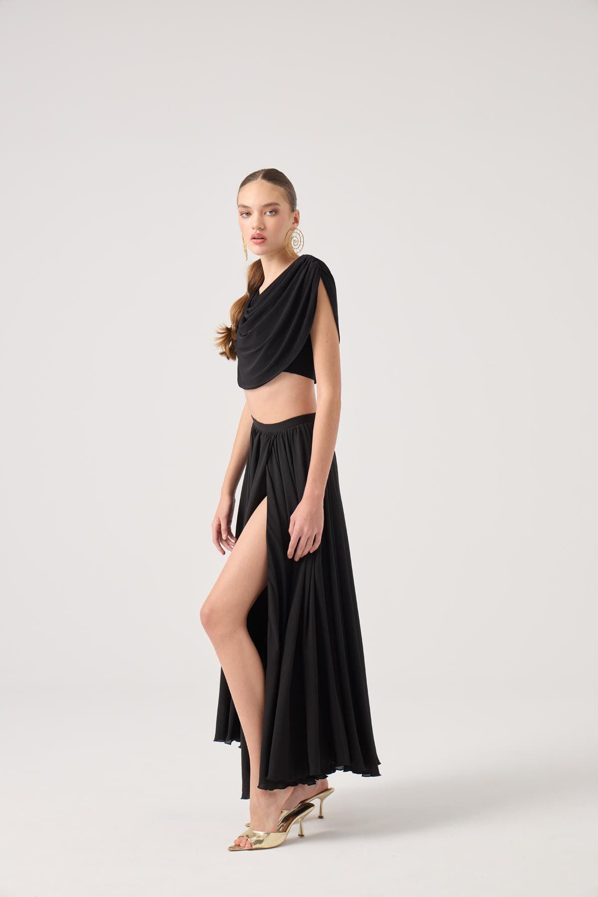 Alanna Schwarzes Chiffon Top Set