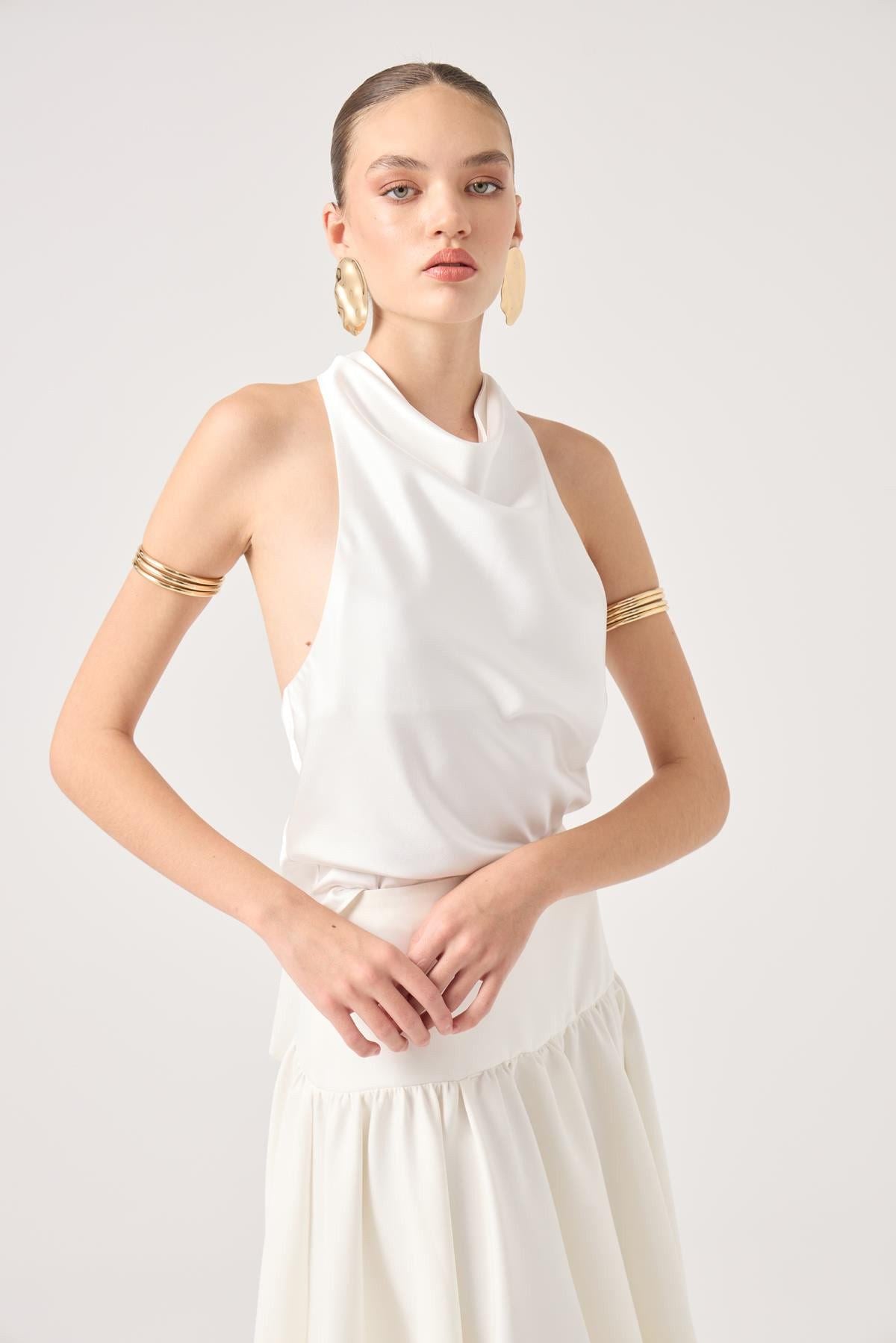 Satin Dalia Bluse mit Kragen