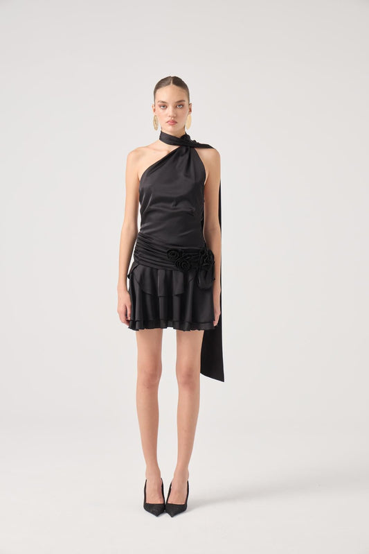 Satin Giana Kleid mit Gürtel