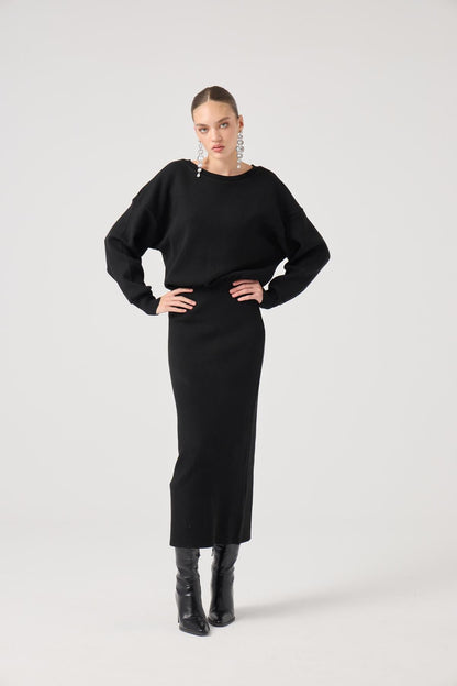Weiches Jacey Strickkleid Lang