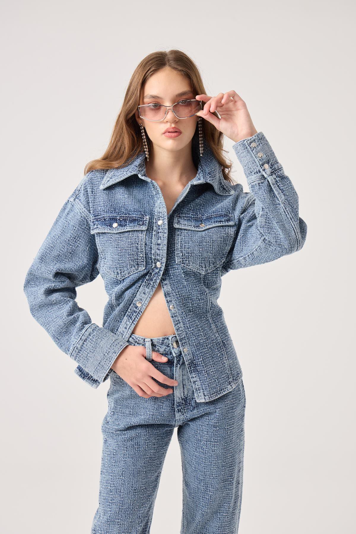 Laura Jeansjacke mit Effektstoff