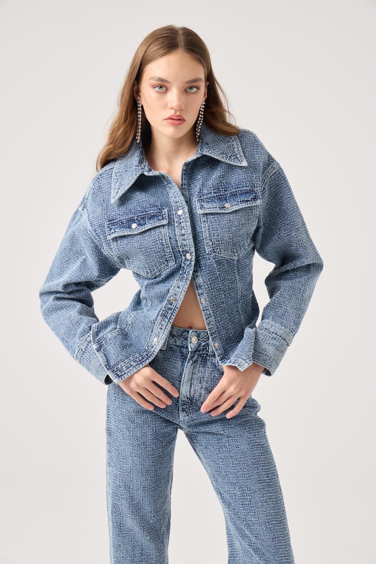 Laura Jeansjacke mit Effektstoff
