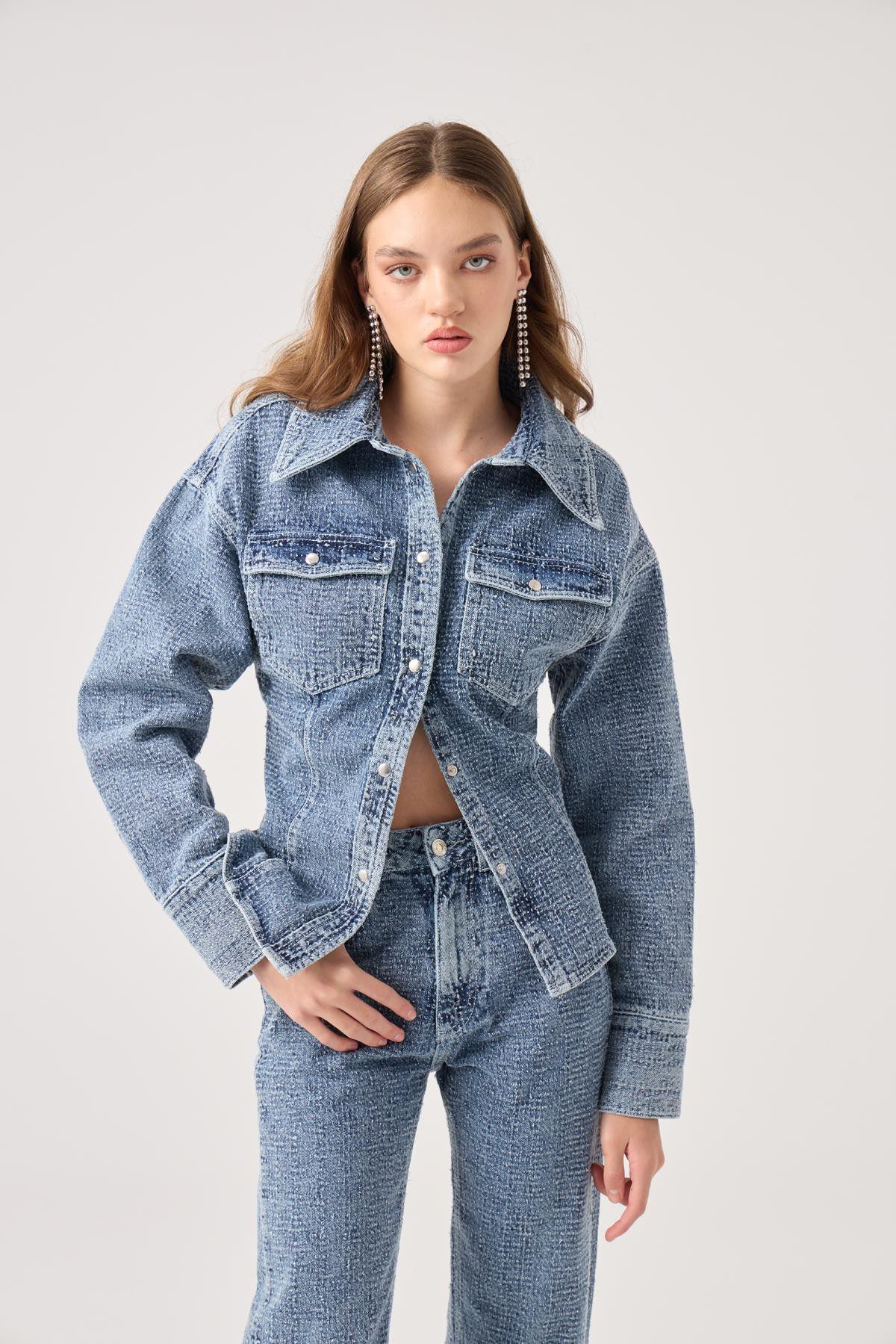 Laura Jeansjacke mit Effektstoff