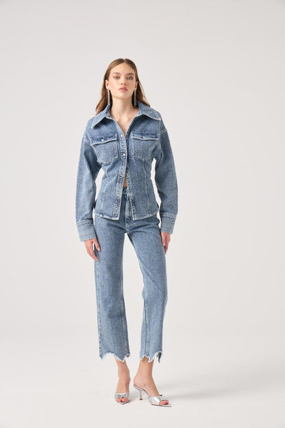 Laura Jeansjacke mit Effektstoff