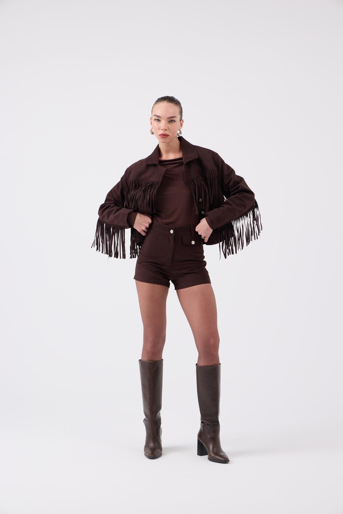 Hochtaillierte Velours Shorts