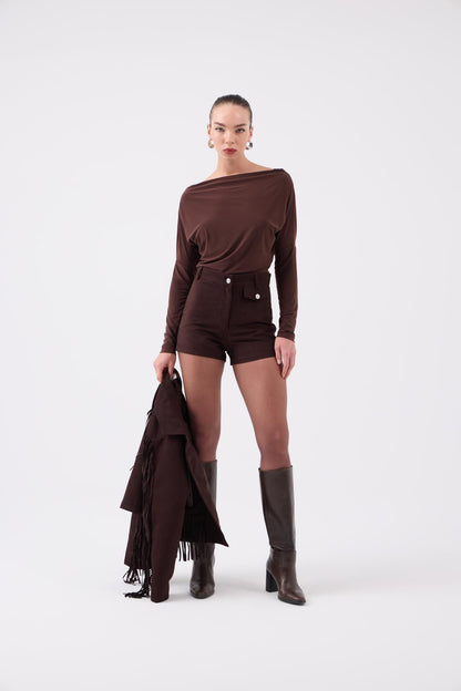Hochtaillierte Velours Shorts