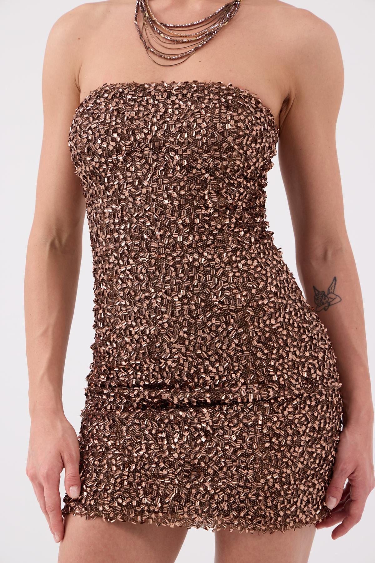 Pailletten Trägerloses Minikleid