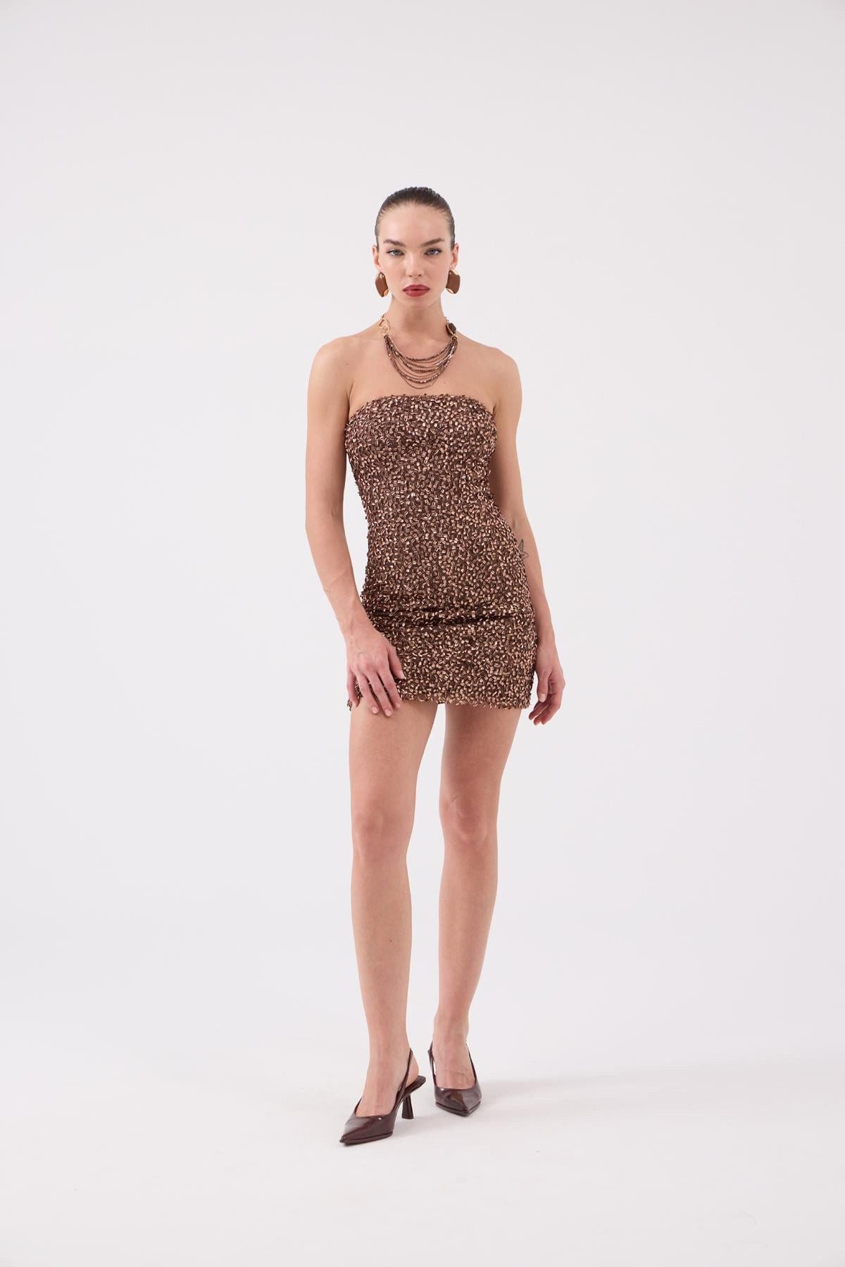 Pailletten Trägerloses Minikleid