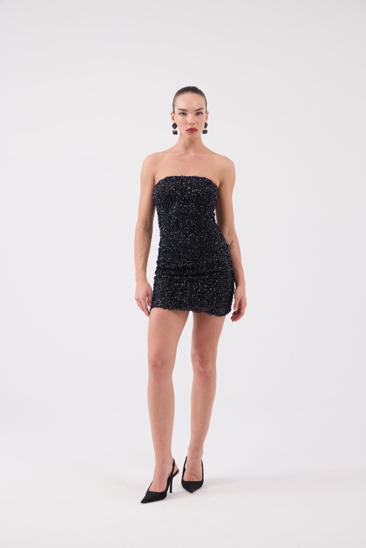 Pailletten Trägerloses Minikleid