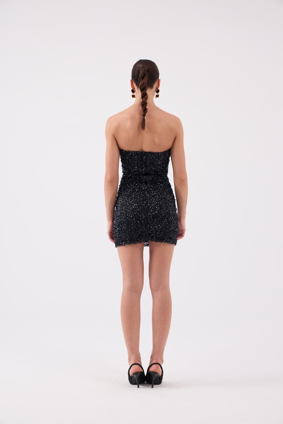 Pailletten Trägerloses Minikleid