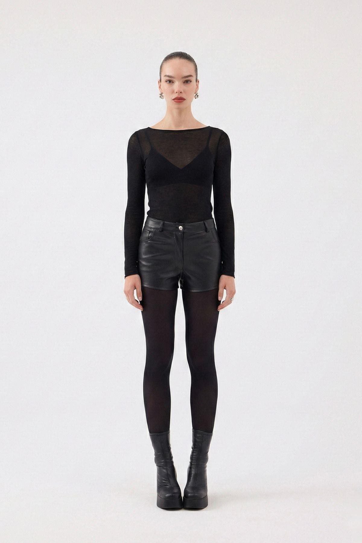 Hochtaillierte Mini Meghan Leder Shorts