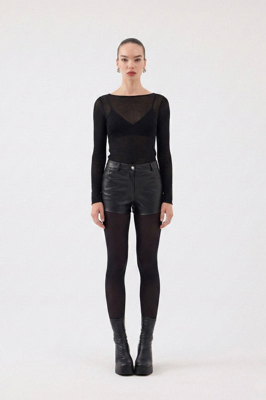 Hochtaillierte Mini Meghan Leder Shorts