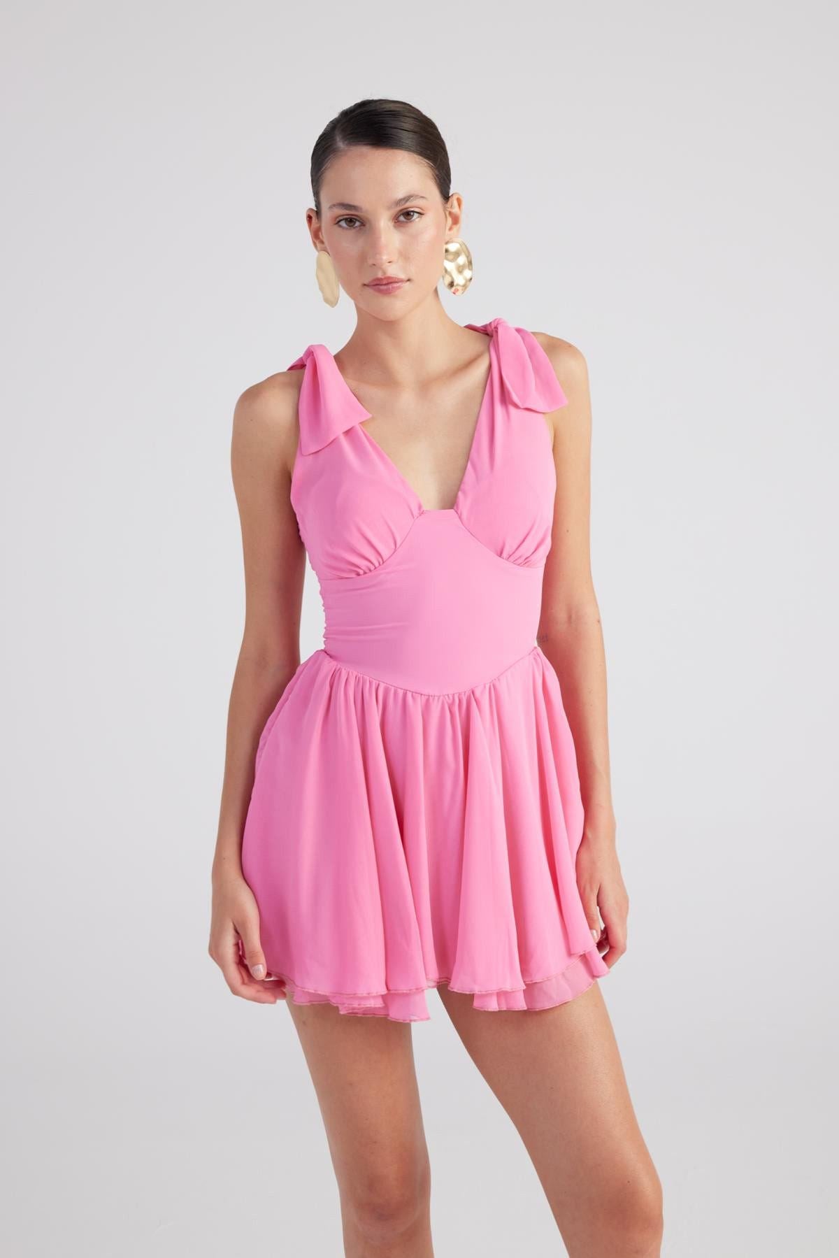 Abnehmbares Korsett Mini Chiffon Kleid