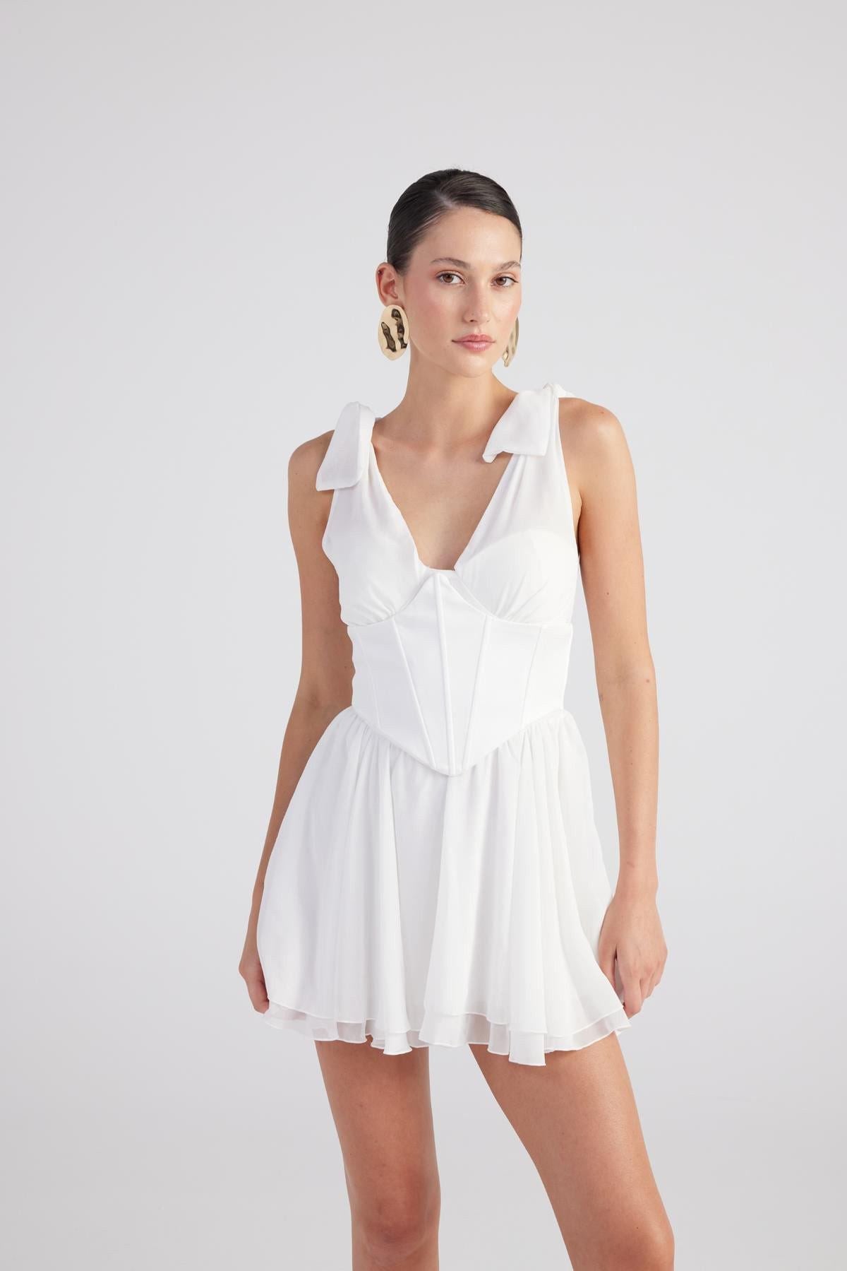 Abnehmbares Korsett Mini Chiffon Kleid