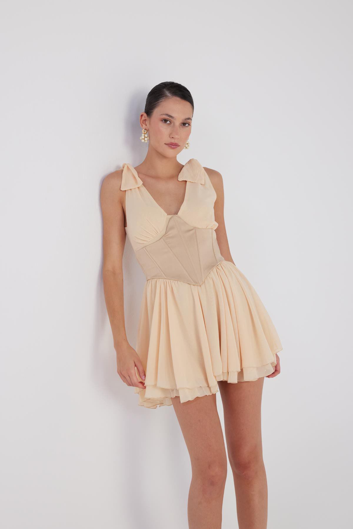 Abnehmbares Korsett Mini Chiffon Kleid