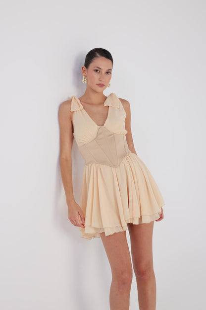 Abnehmbares Korsett Mini Chiffon Kleid