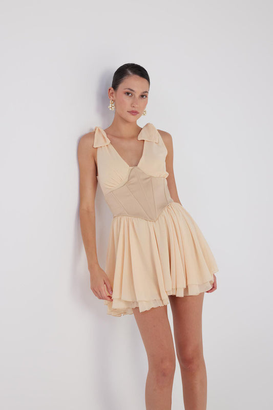 Abnehmbares Korsett Mini Chiffon Kleid