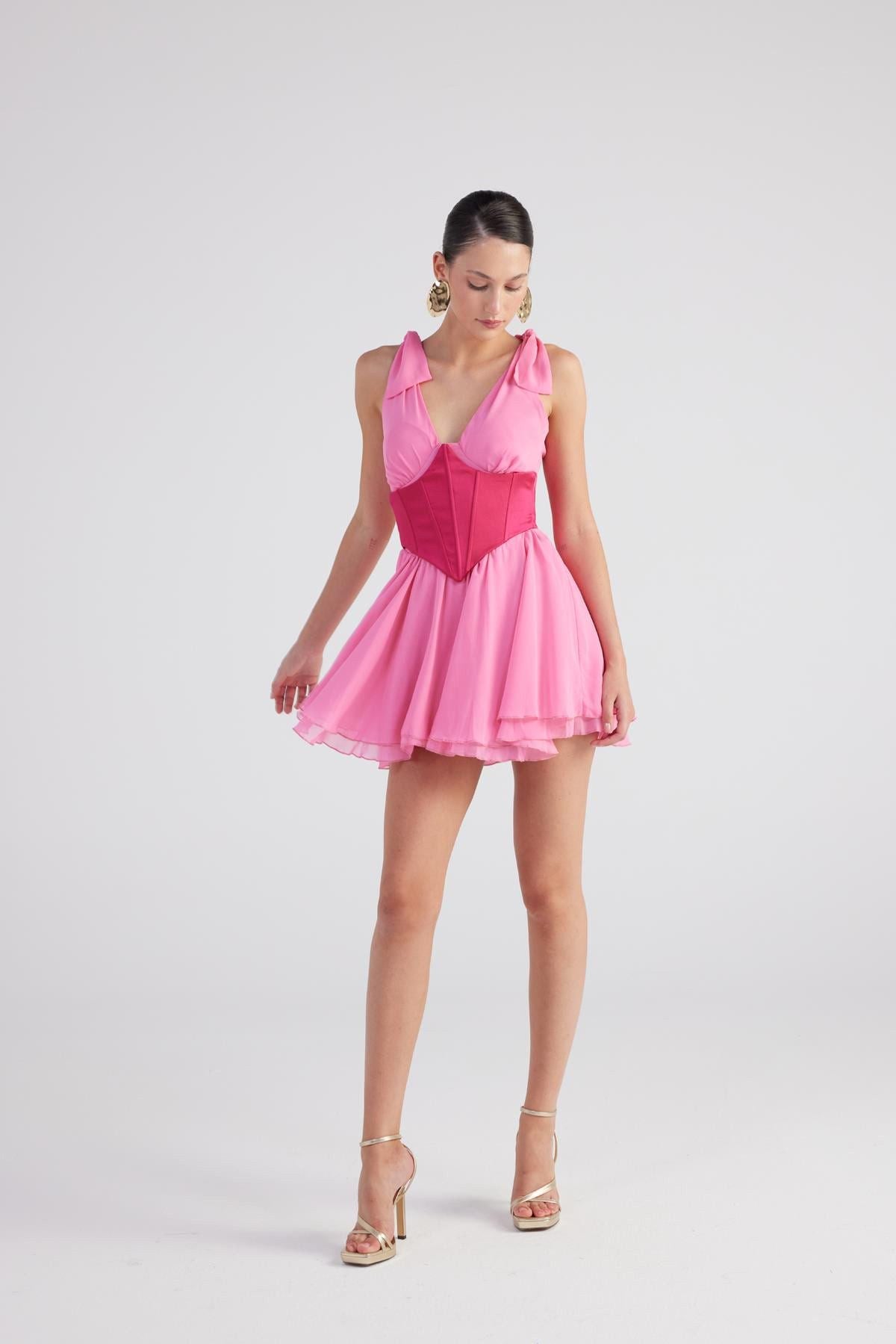 Abnehmbares Korsett Mini Chiffon Kleid
