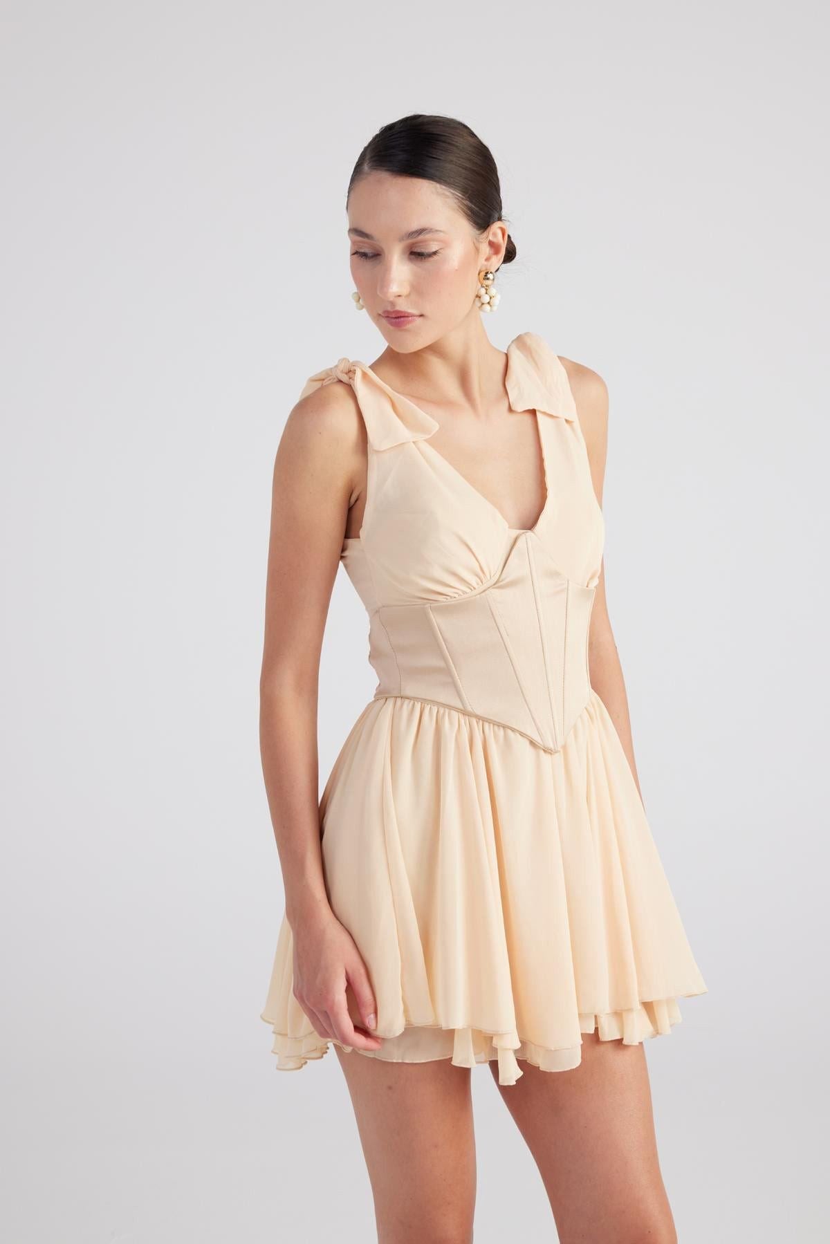 Abnehmbares Korsett Mini Chiffon Kleid