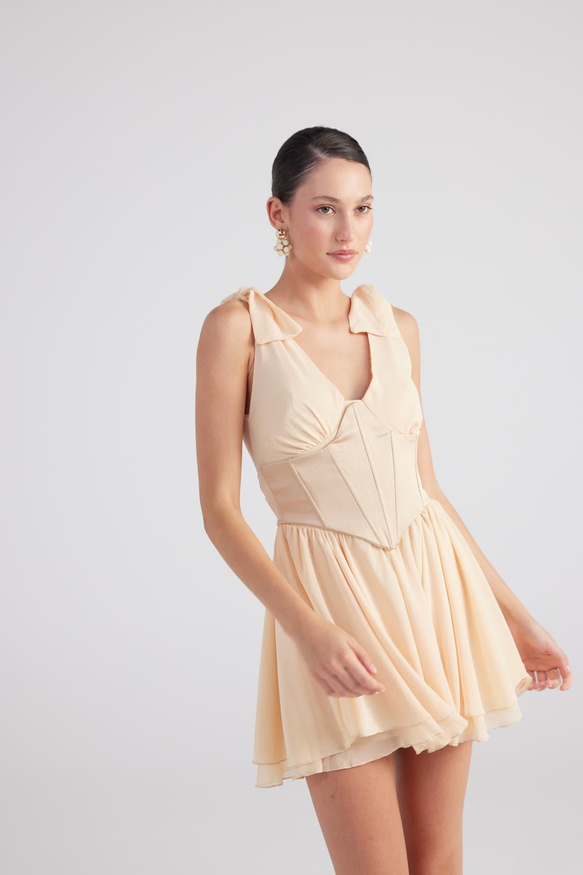 Abnehmbares Korsett Mini Chiffon Kleid
