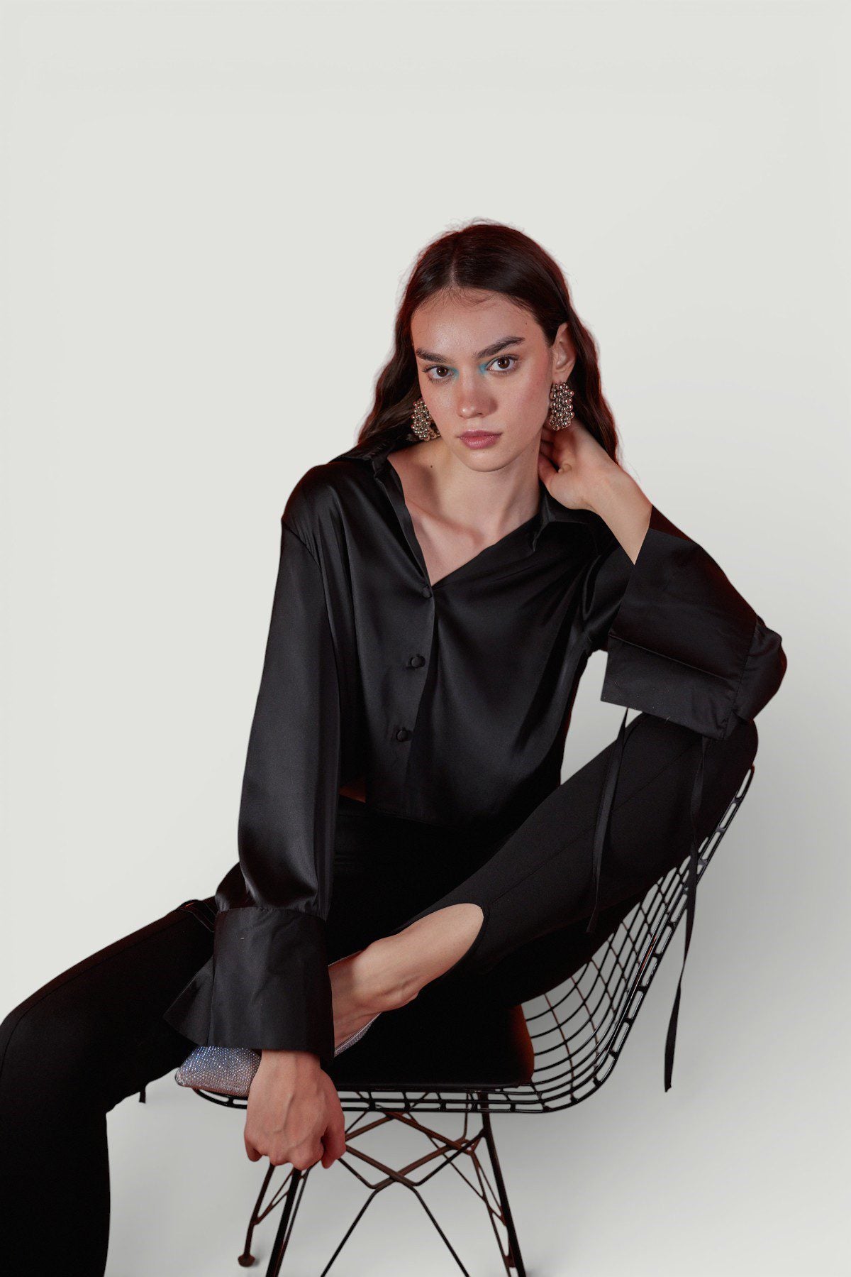Strukturiertes Satin Crop Shirt