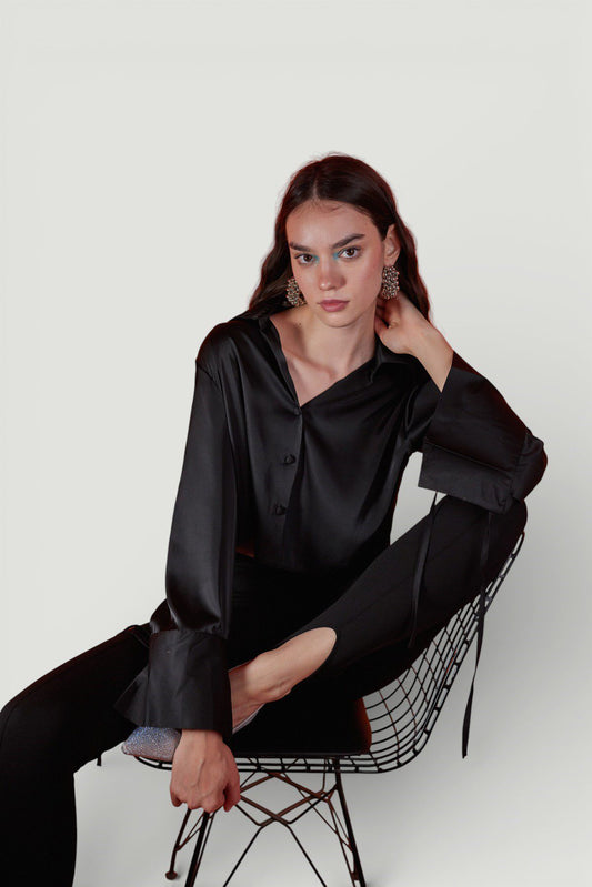 Strukturiertes Satin Crop Shirt