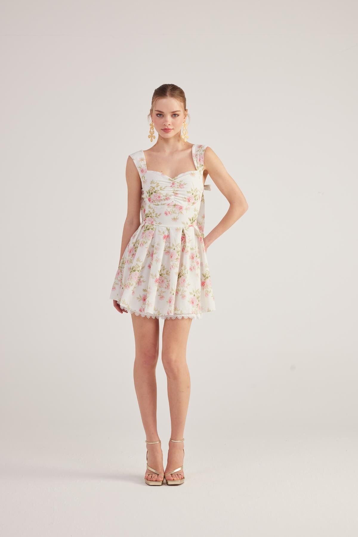 Blumen Mini-Kleid mit Stickerei