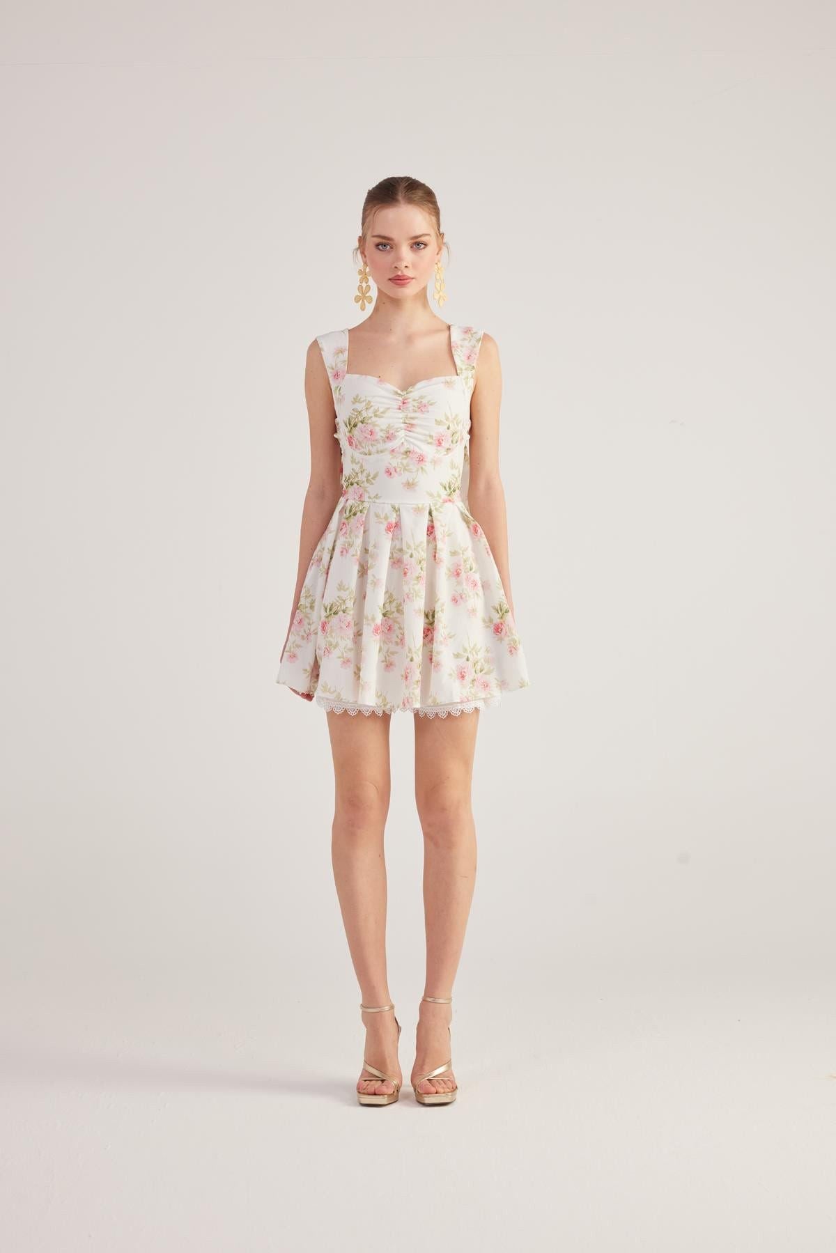 Blumen Mini-Kleid mit Stickerei
