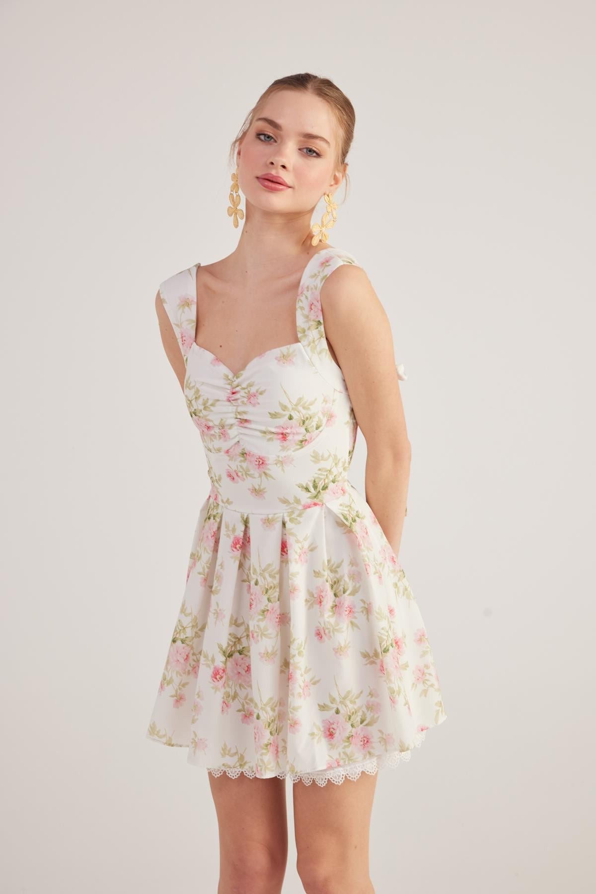 Blumen Mini-Kleid mit Stickerei