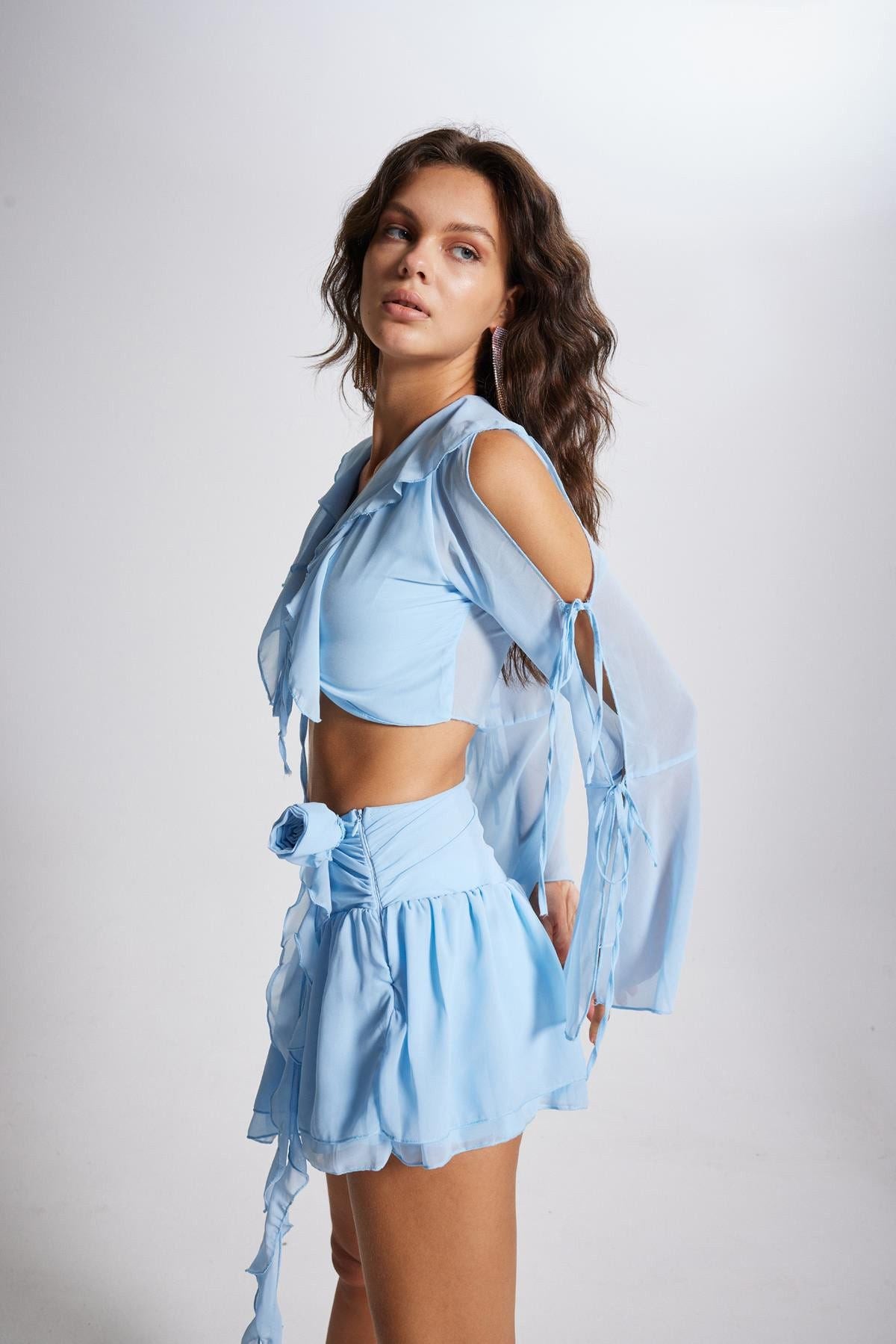 Rüschige Chiffon Carmenbluse
