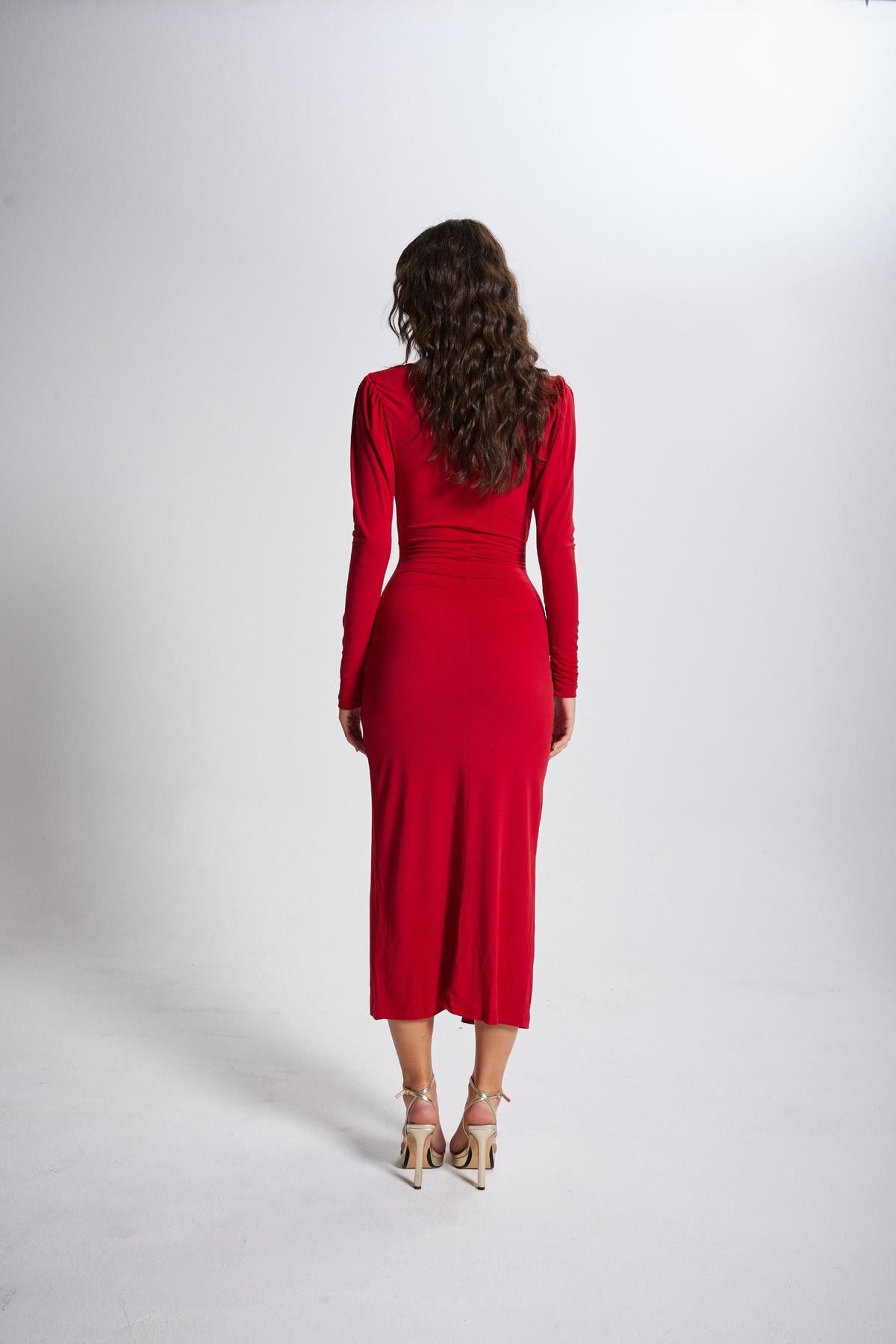 V-Ausschnitt Puffärmel Maxikleid