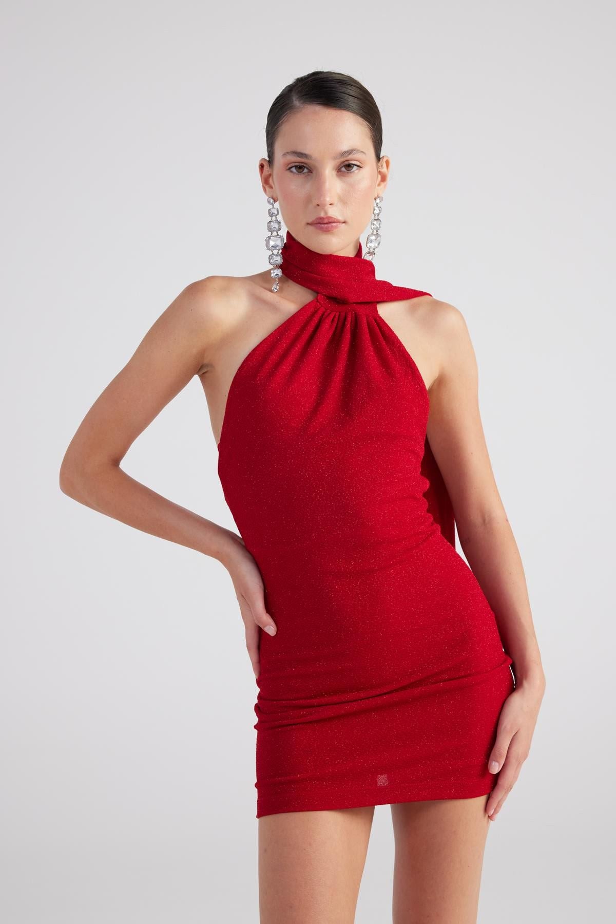 Mini-Kleid mit Glanz und Rückendetail
