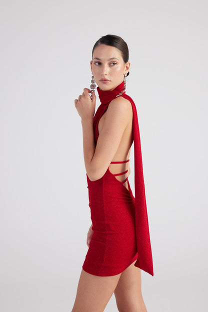 Mini-Kleid mit Glanz und Rückendetail